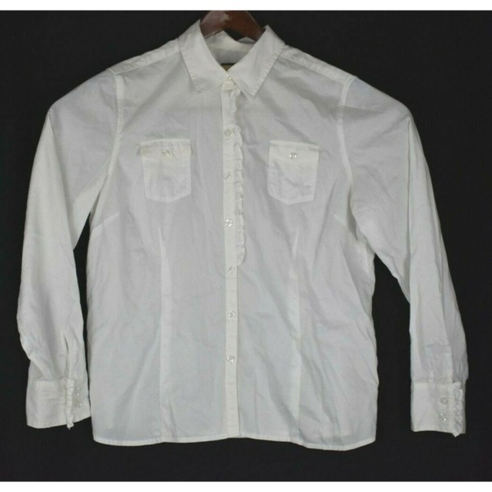 HERITAGE SHIRTINGS by Bass Womens White long sleeve button ruffle shirt - VTG XL